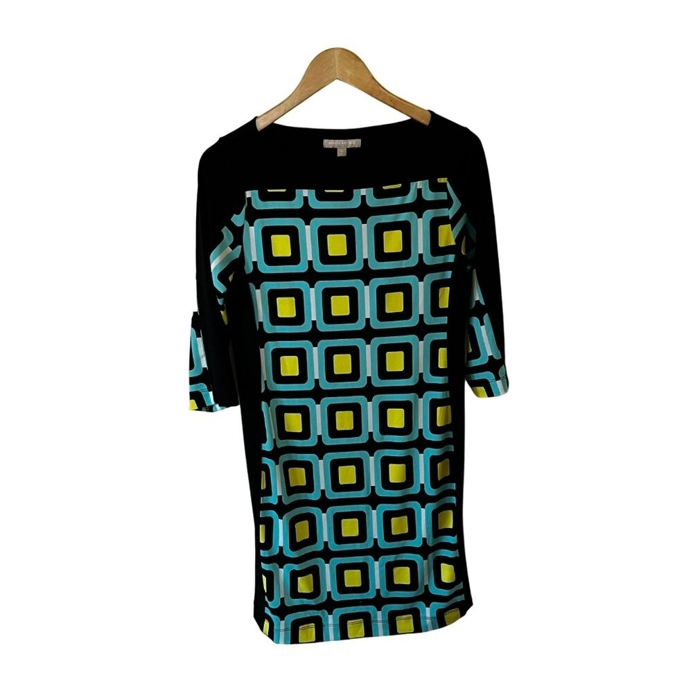 Banana Republic Womens Dress Bright Geometric Boat Neck Black with Blue Green S